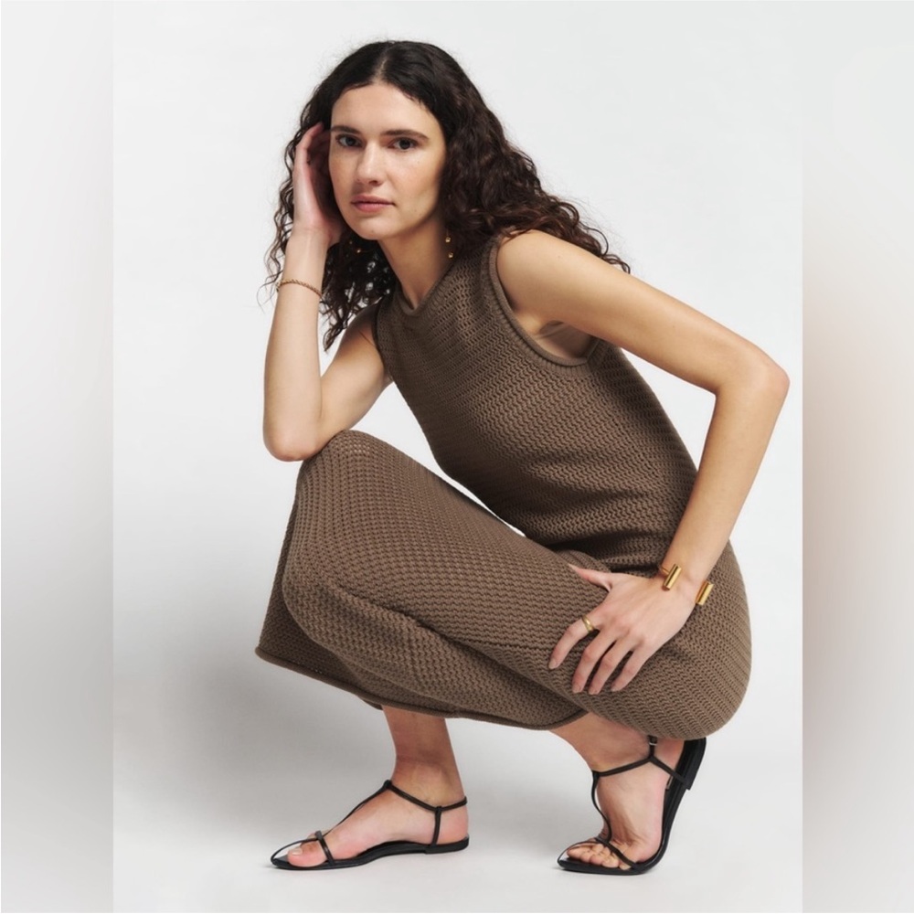 Reformation Nolan Open Knit Sweater Dress in Shiitake